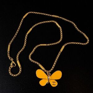 Upcycled Yellow butterfly necklace